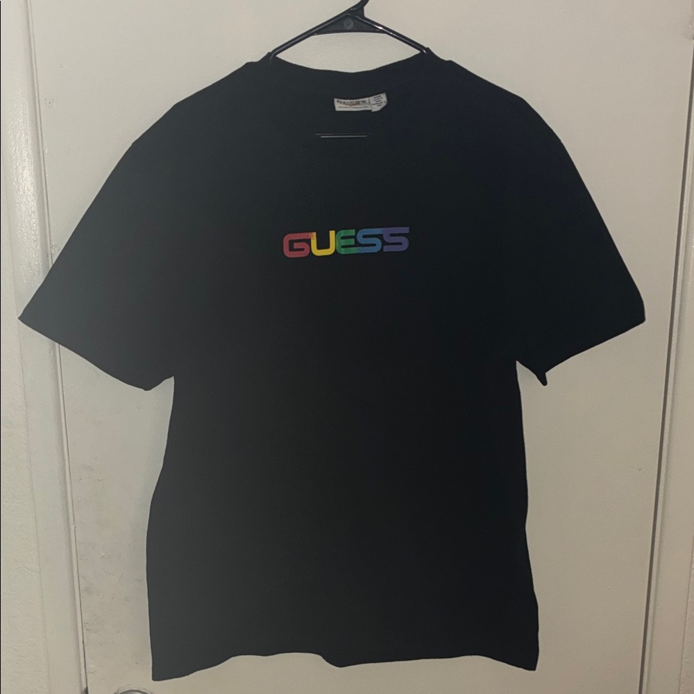 J. Balvin x GUESS - Black Tee with Rainbow Gradient Logo